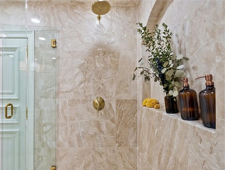 Arched-Mirror Glam Bath — Bathrooms by DFC Home Improvement